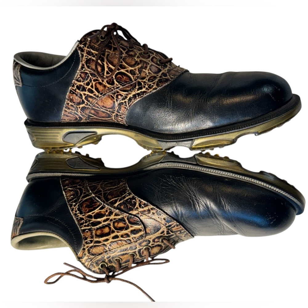 Premiere Black Saddle Aligator Skin Funky Footjoy Leather Men’s 10M Golf Shoes - Picture 3 of 11